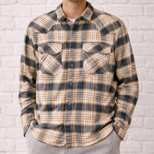 Pendleton Long Sleeve Shirt Tan Brown Navy Blue Red Plaid Cotton Flannel Size M